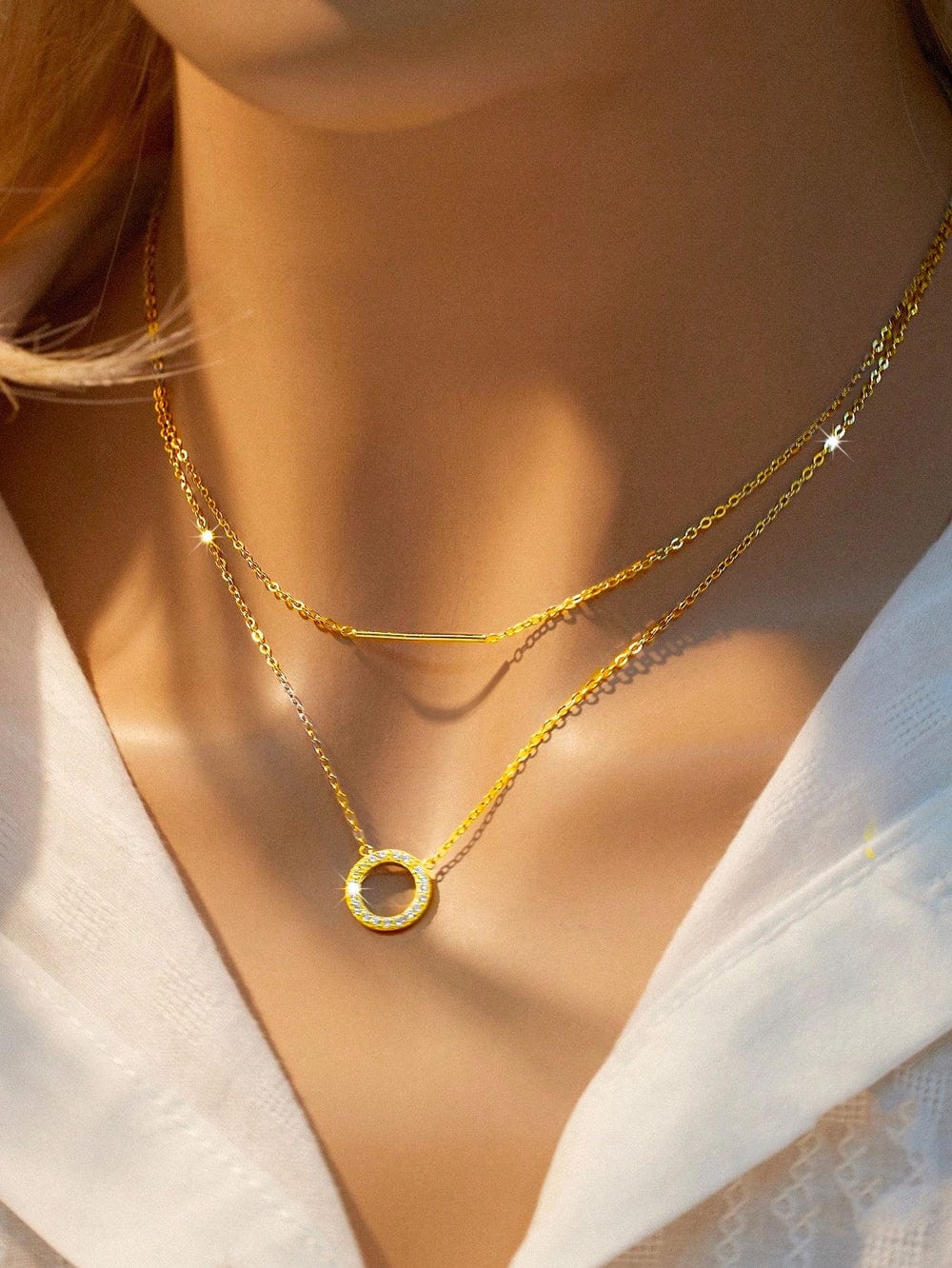 LAYERED 18K GOLD CHAIN PENDANT NECKLACE