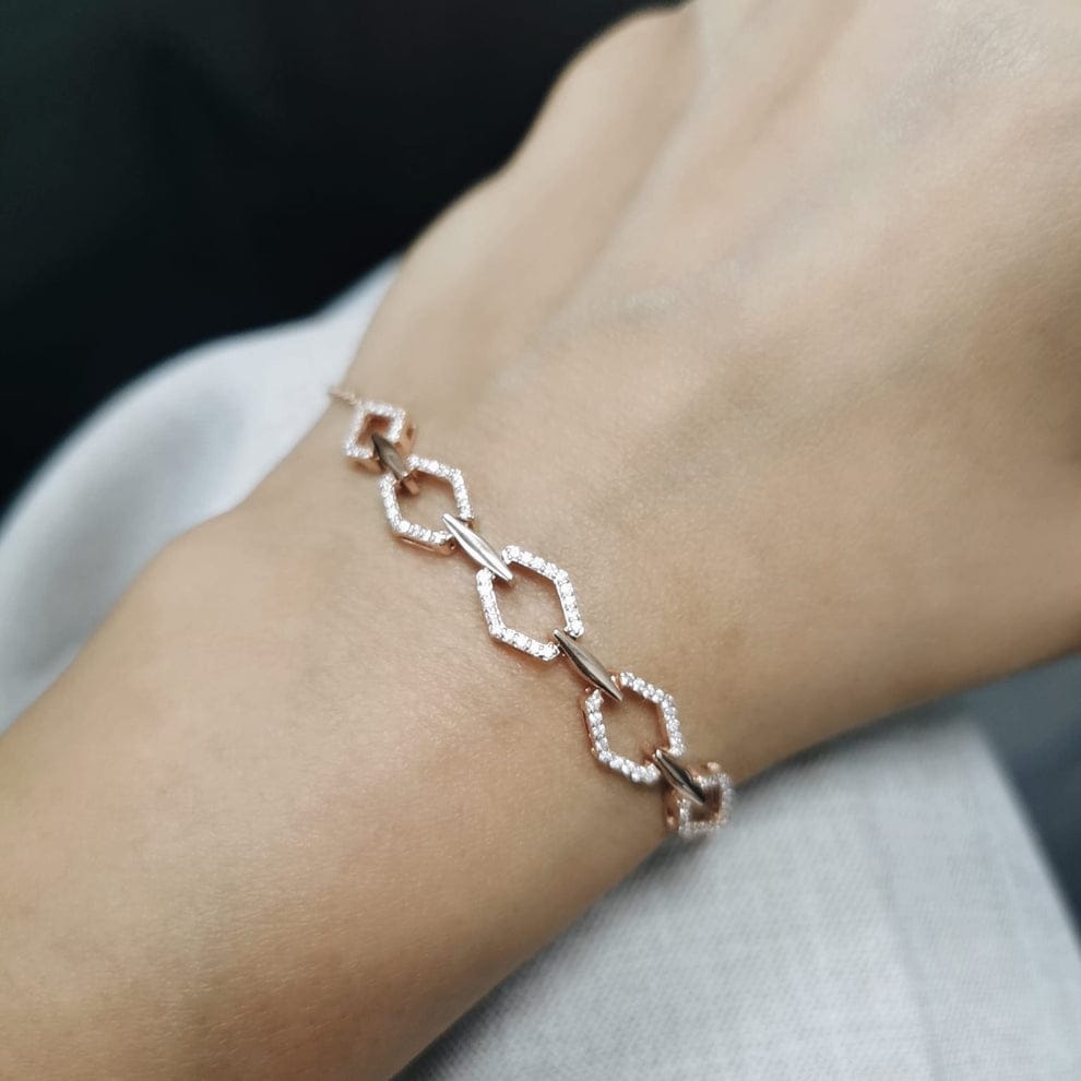 18K Gold Hexagon Diamond Bracelet – Modern Bracelet Design with 0.05ct Pavé-Set Diamonds