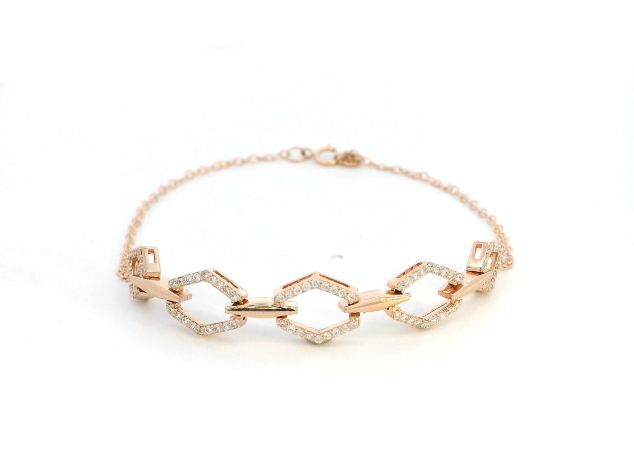 18K Gold Hexagon Diamond Bracelet – Modern Bracelet Design with 0.05ct Pavé-Set Diamonds