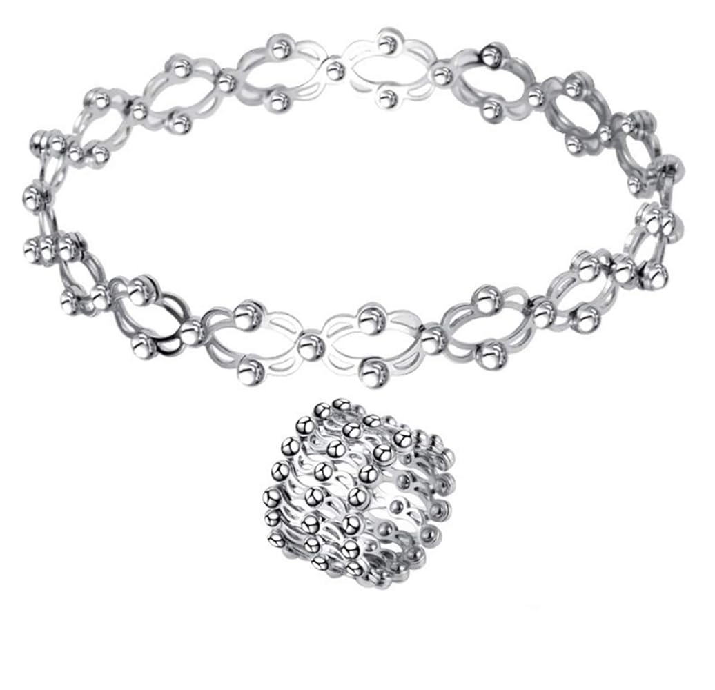 Silver & Gold Stainless Steel 2 in 1 Rectractable Ring Bracelet Telescopic Rings Change Bracelets