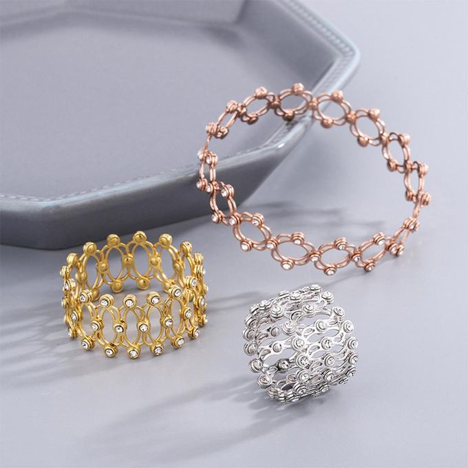 Silver & Gold Stainless Steel 2 in 1 Rectractable Ring Bracelet Telescopic Rings Change Bracelets