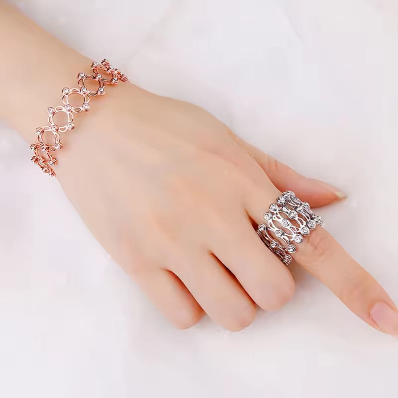 Silver & Gold Stainless Steel 2 in 1 Rectractable Ring Bracelet Telescopic Rings Change Bracelets