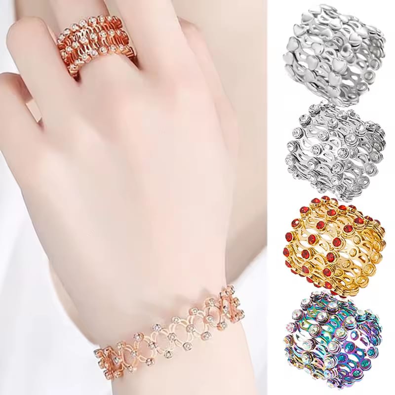 Silver & Gold Stainless Steel 2 in 1 Rectractable Ring Bracelet Telescopic Rings Change Bracelets