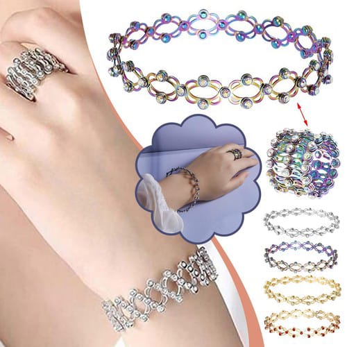 Silver & Gold Stainless Steel 2 in 1 Rectractable Ring Bracelet Telescopic Rings Change Bracelets