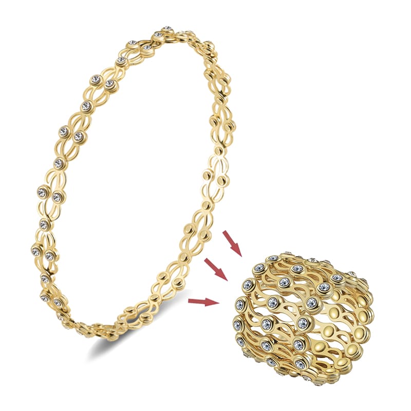 Silver & Gold Stainless Steel 2 in 1 Rectractable Ring Bracelet Telescopic Rings Change Bracelets