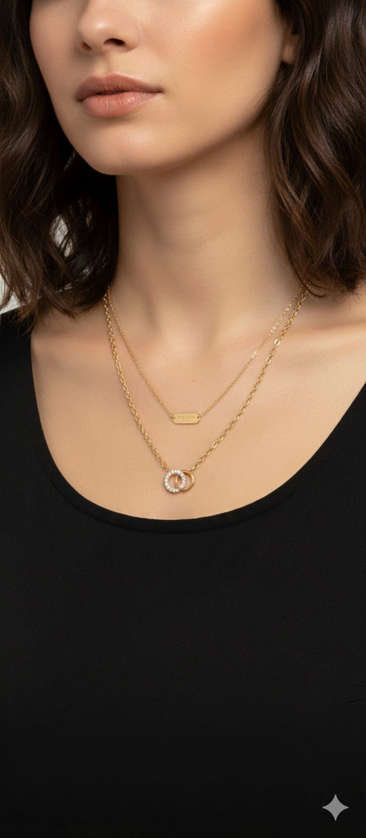 LAYERED 18K GOLD CHAIN PENDANT NECKLACE